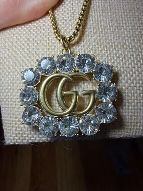 Gold Crystal Pendant Layered Necklace - GG Motif